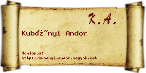 Kubányi Andor névjegykártya